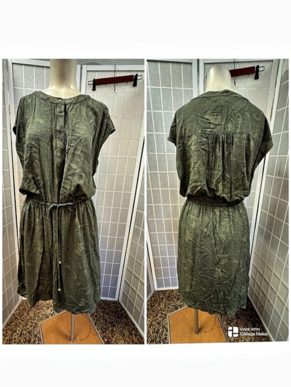 Liz Claiborne Women’s Green Paisley Dress XL Drawstring Waist !